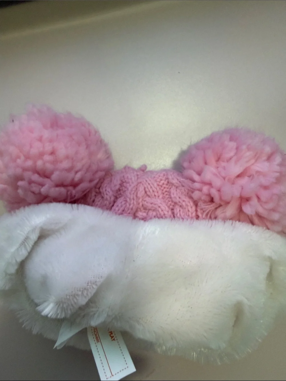 Children's Pink Cable-Knit Hat with Double Pom-Poms
